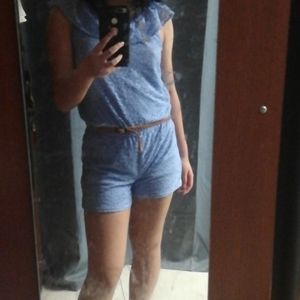 Laced blue romper + rope belt